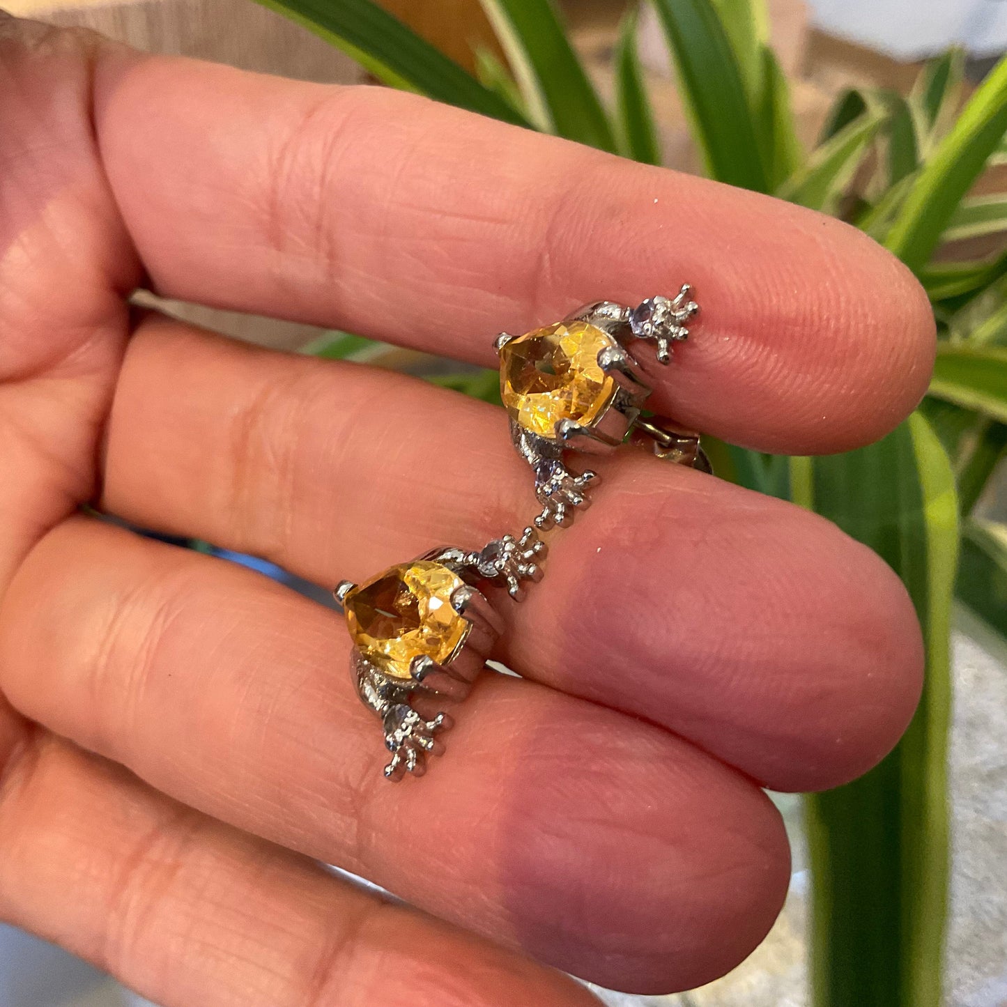 Sterling Silver Citrine frog tod tanzanite post earrings