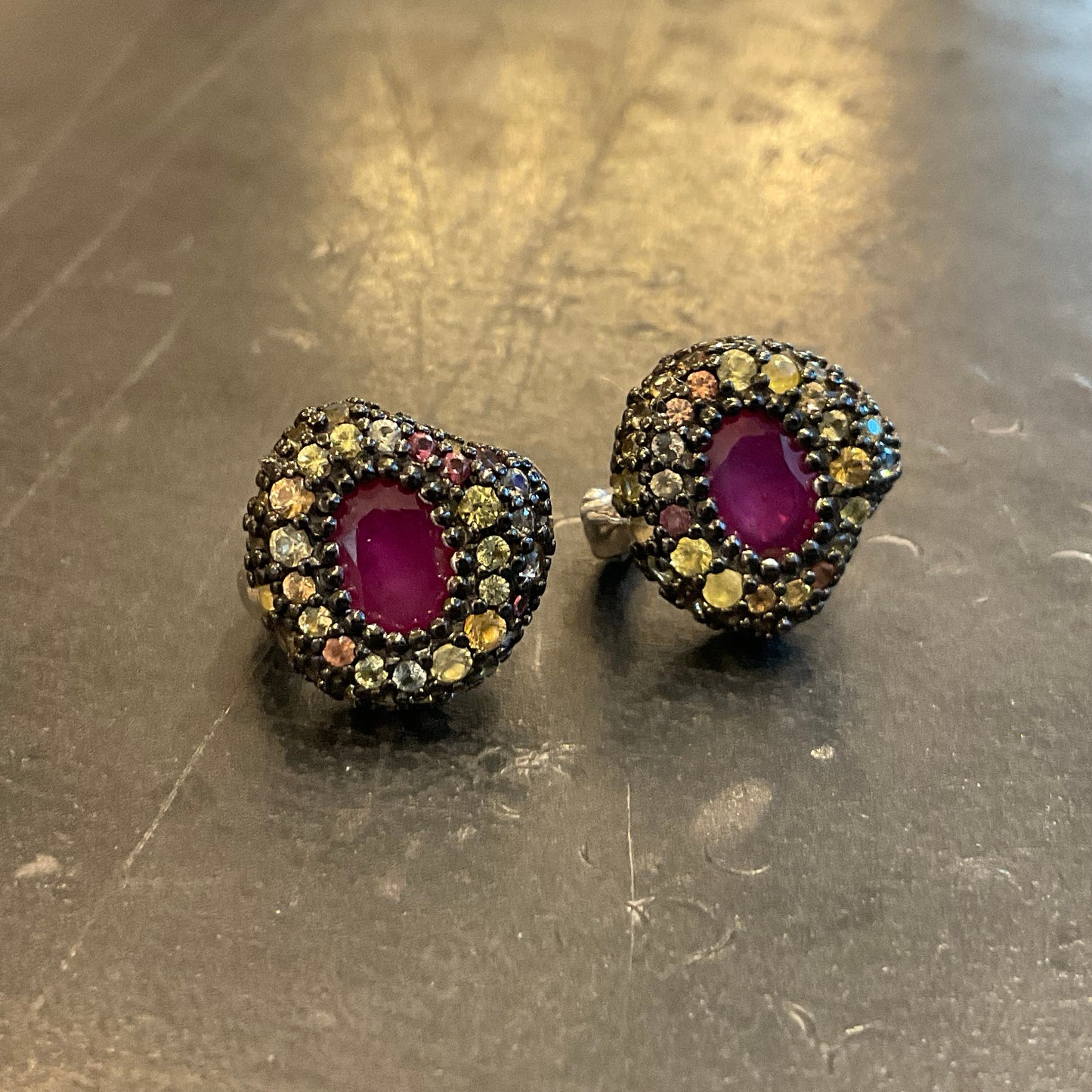 Sterling Silver  Natural  ruby sapphire post Earrings