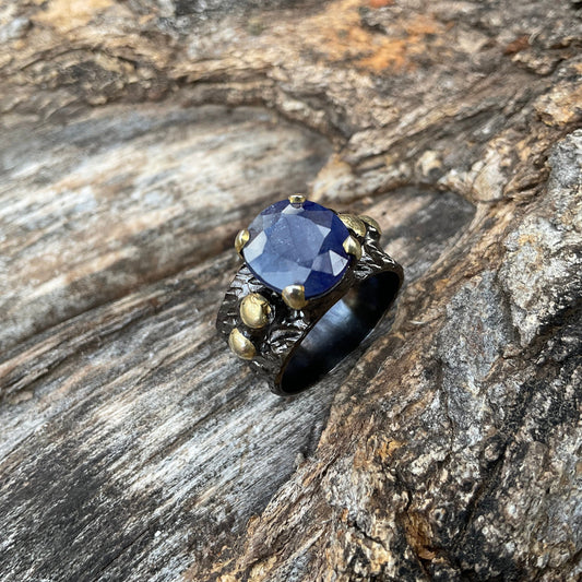 Sterling Silver blue sapphire Etnika band ring 7
