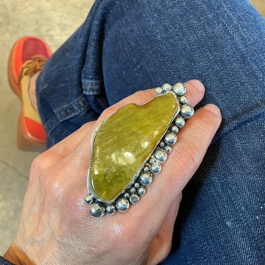 sterling silver Brutalist OOAK Baltic amber Statement massive ring