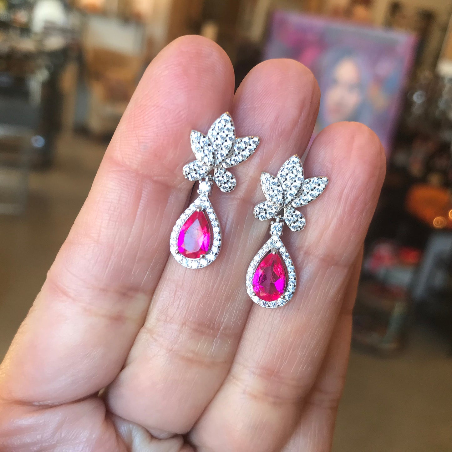 Sterling Silver pink topaz fancy earrings
