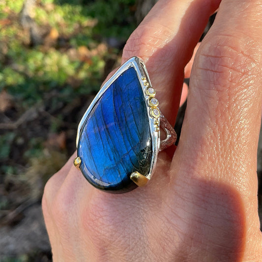 sterling silver Labradorite statement Ring 8