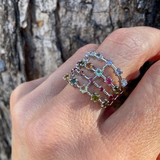Sterling Silver  tourmaline Band ring 8
