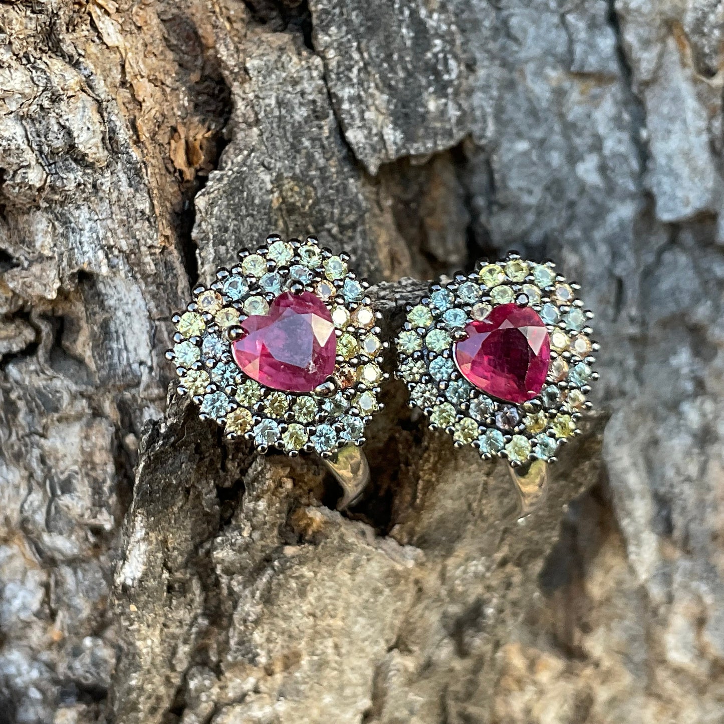 Sterling Silver  Natural heart ruby sapphire post Earrings