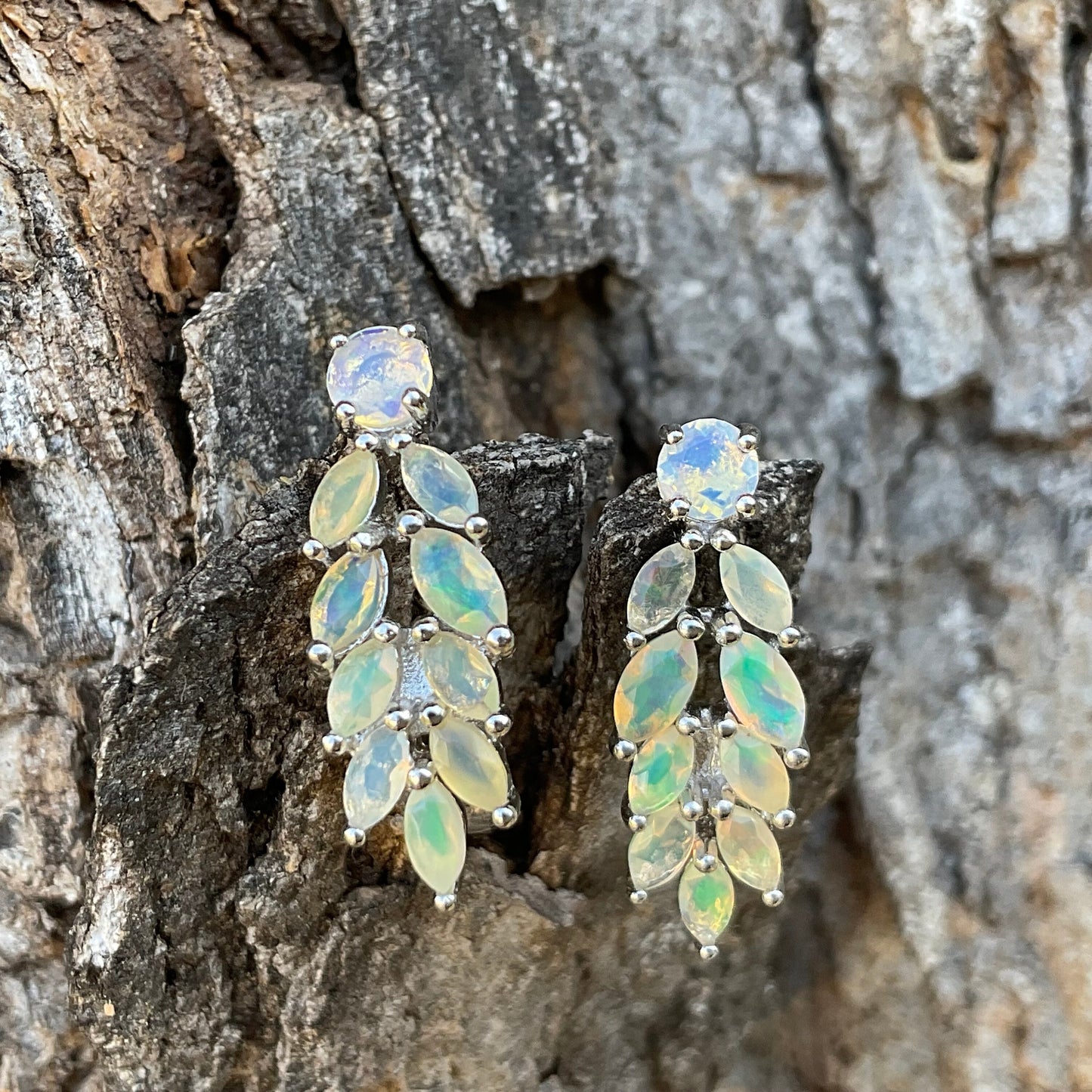 sterling silver natural rainbow opal  Stud earrings