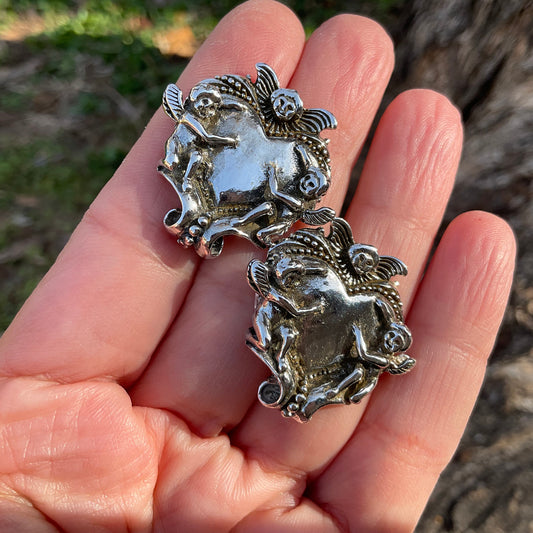 sterling silver vintage cherubs angel post earrings