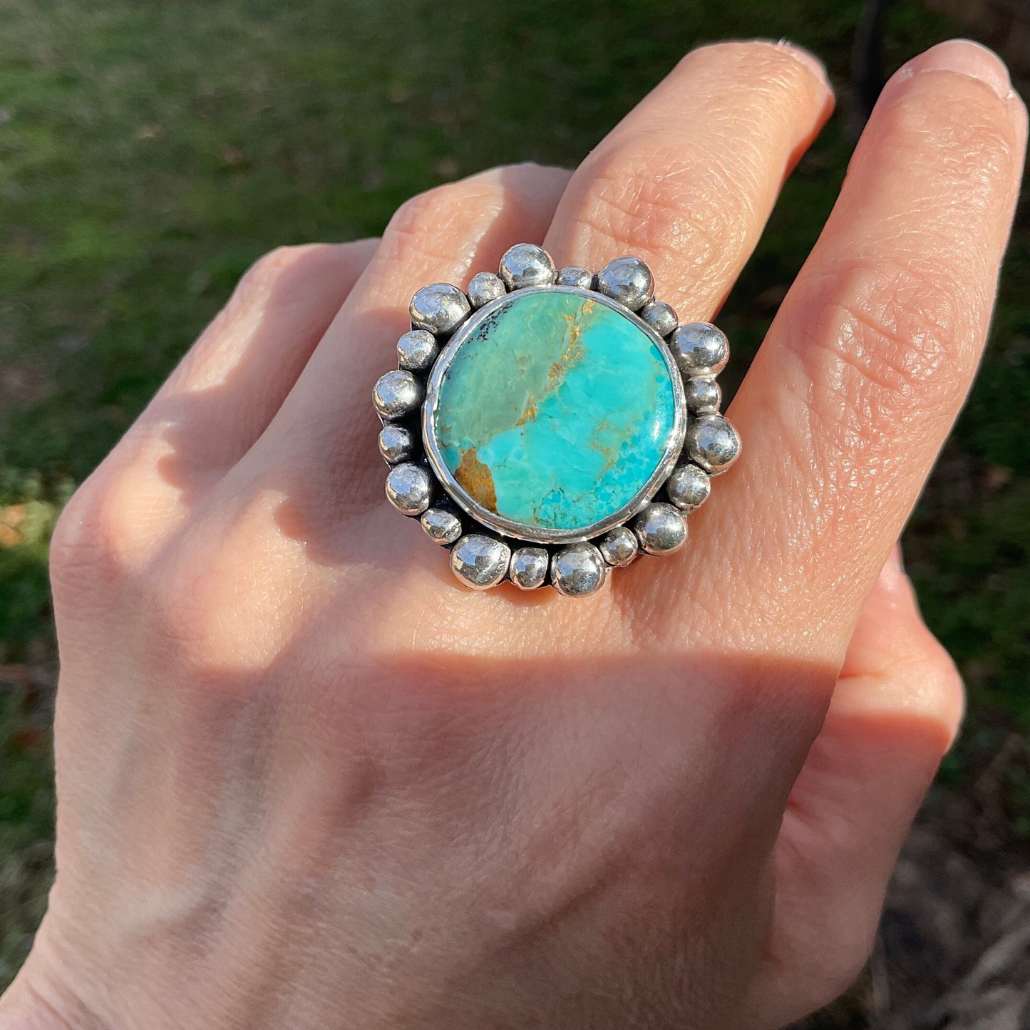 Sterling Silver Adjustable Genuine Turquoise band Statement Ring