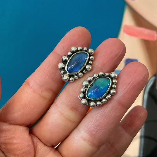 Sterling silver  Australian opal post statement earrings