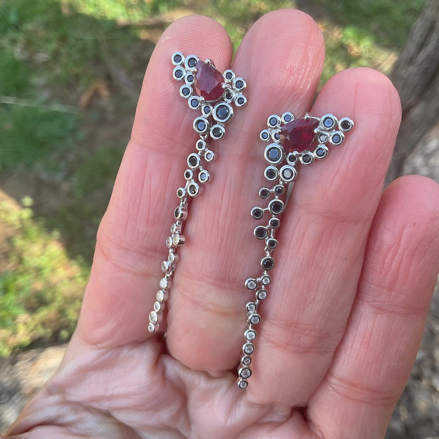 Sterling Silver mozambique garnet Fancy post earrings