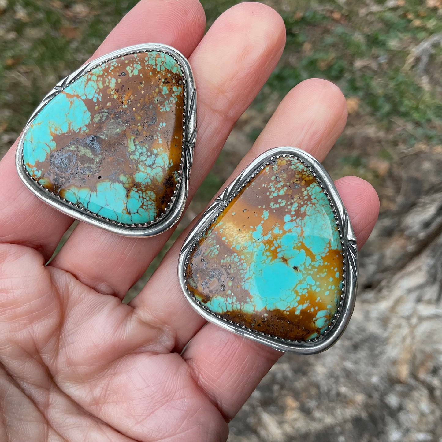 Sterling Silver turquoise statement oversize post earrings