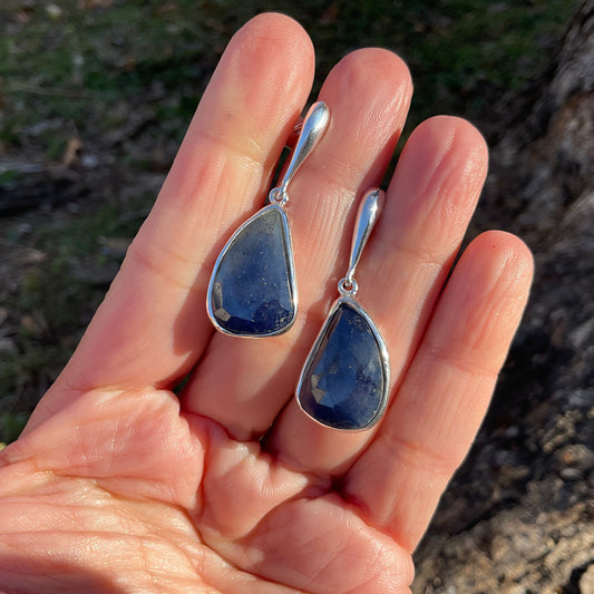 sterling Silver blue sapphire post dangle  Earrings
