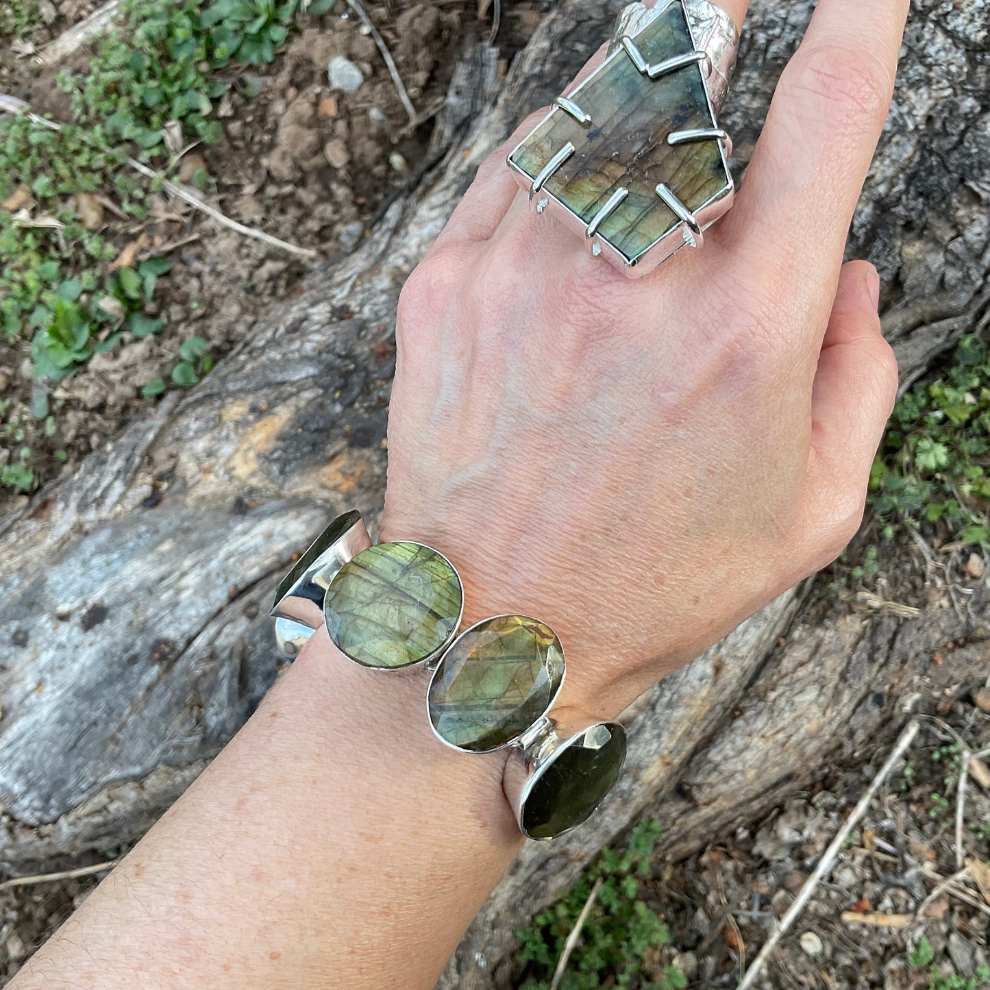 sterling silver Natural labradorite bracelet