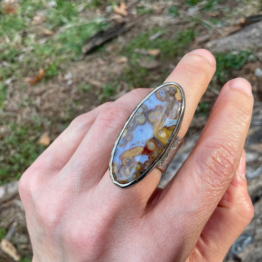 Sterling purple agate brutalist organic ring 7.5