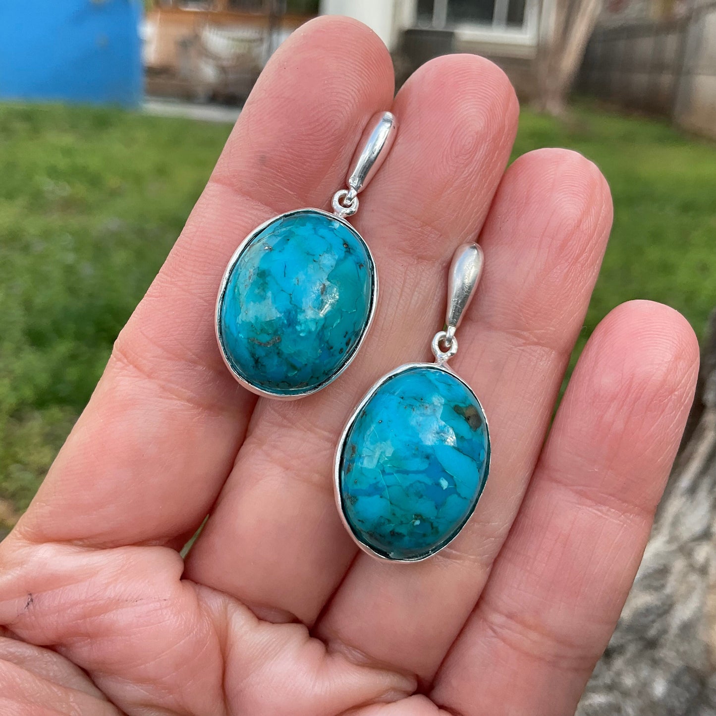 Sterling Silver Natural Turquoise dangle stud Earrings