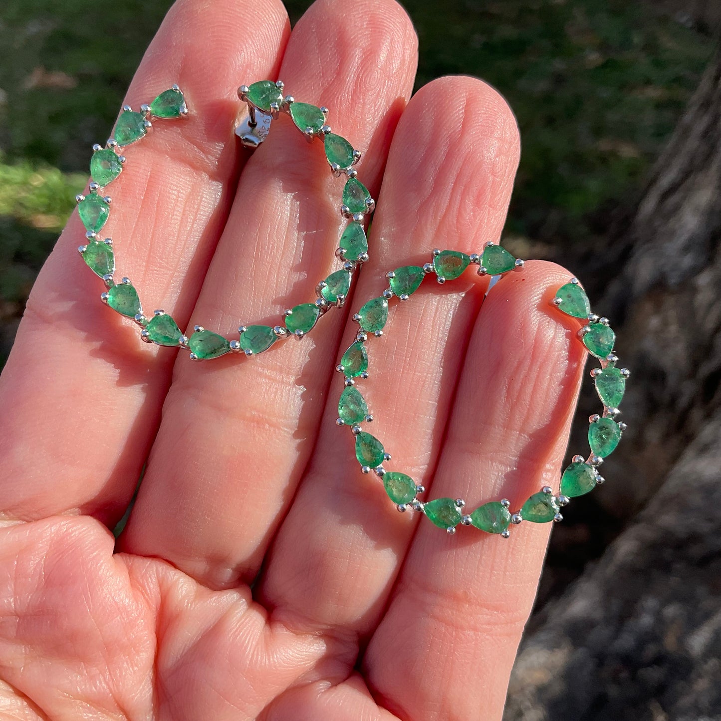sterling silver Green emeralds hoops handmade earrings