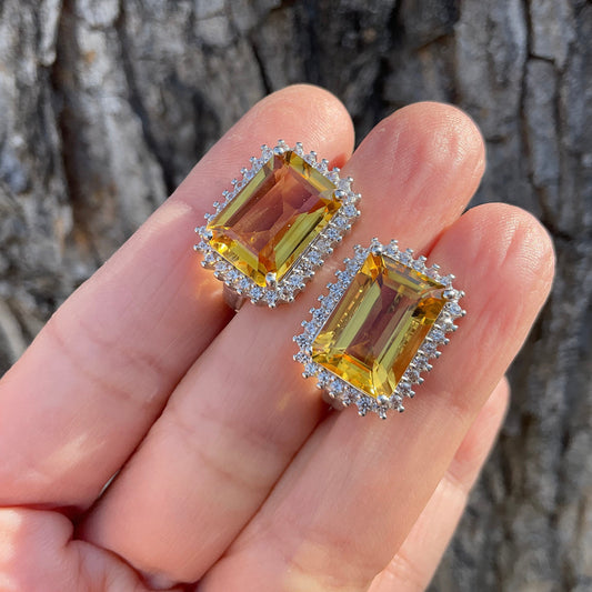 Sterling Silver Citrine fancy large octagon post earrings