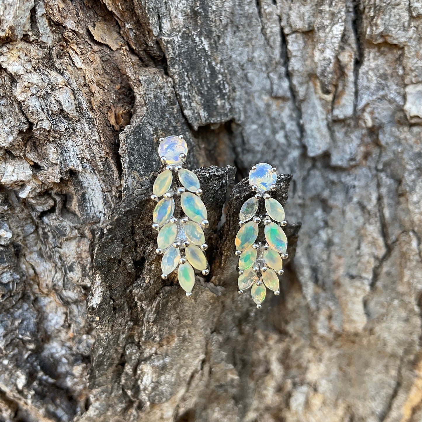 sterling silver natural rainbow opal  Stud earrings