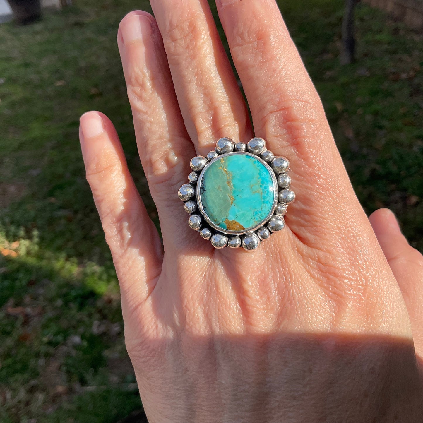Sterling Silver Adjustable Genuine Turquoise band Statement Ring