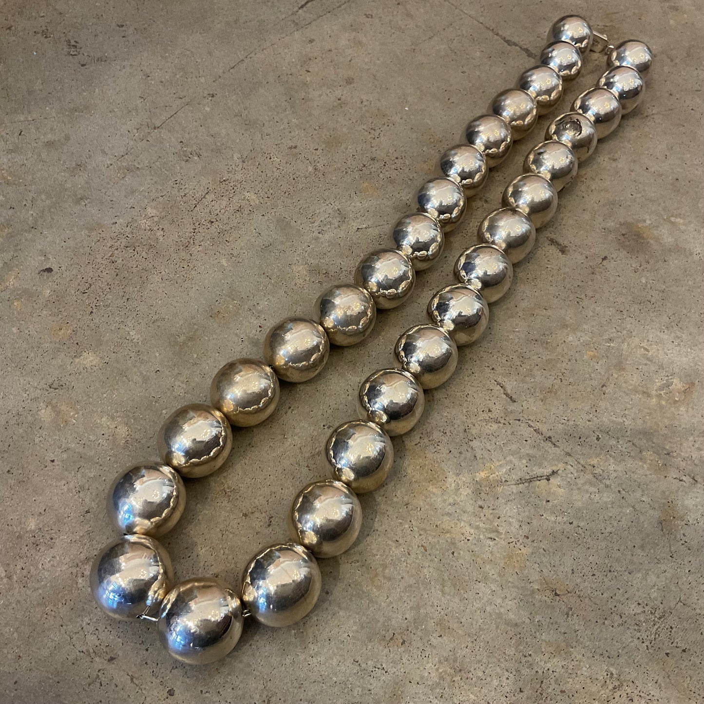 Sterling silver vintage 24mm huge bench bead necklace 31”