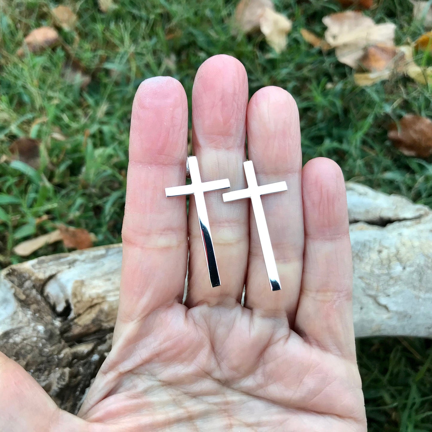 Sterling  Silver large  stud Cross earrings