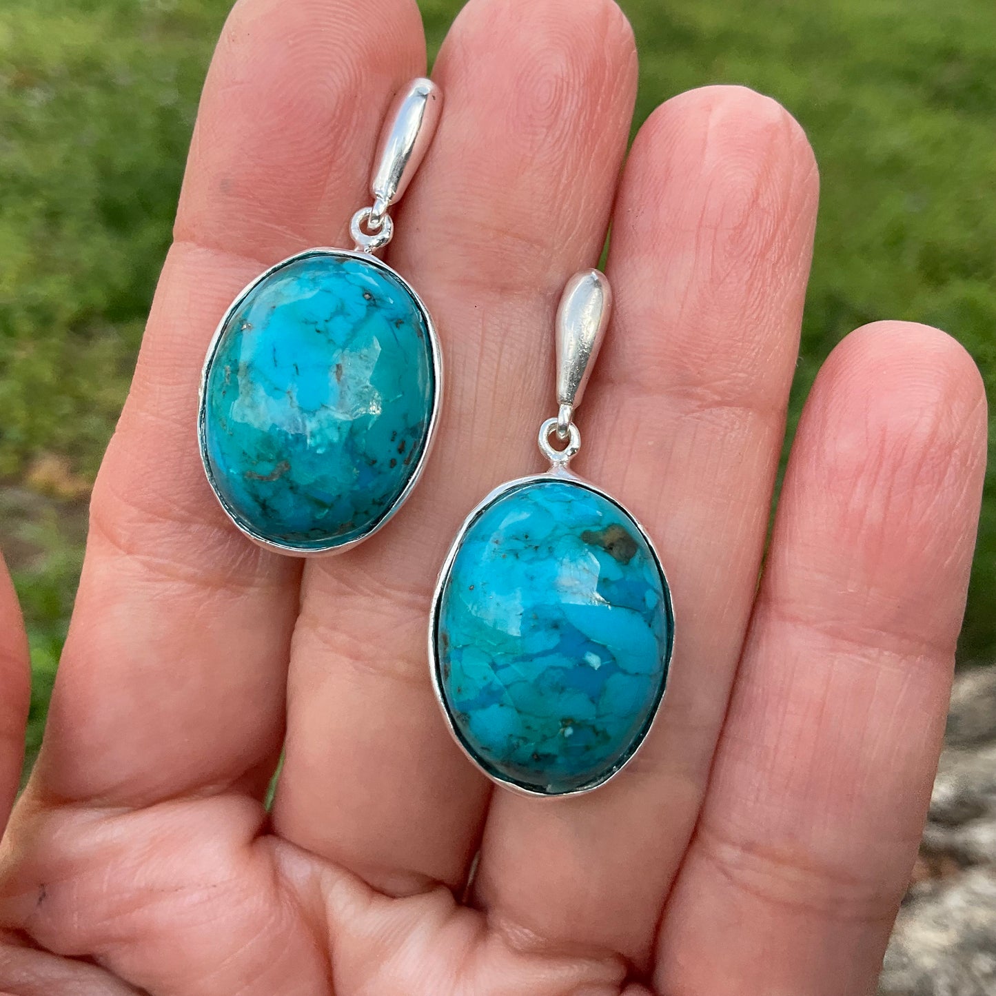 Sterling Silver Natural Turquoise dangle stud Earrings